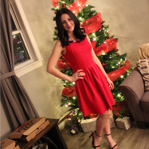 Small Red bejewelled neckline Monteau Dress - Picture 7 of 7